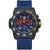 Armbanduhr mit schwarzem Carbongehäuse und blauem Silikonarmband, Chronograph-Zifferblatt