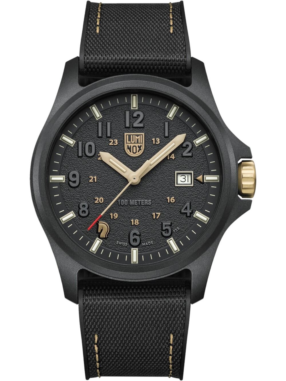 Luminox Herrenuhr mit schwarzem Zifferblatt und schwarzem Mesh-Armband