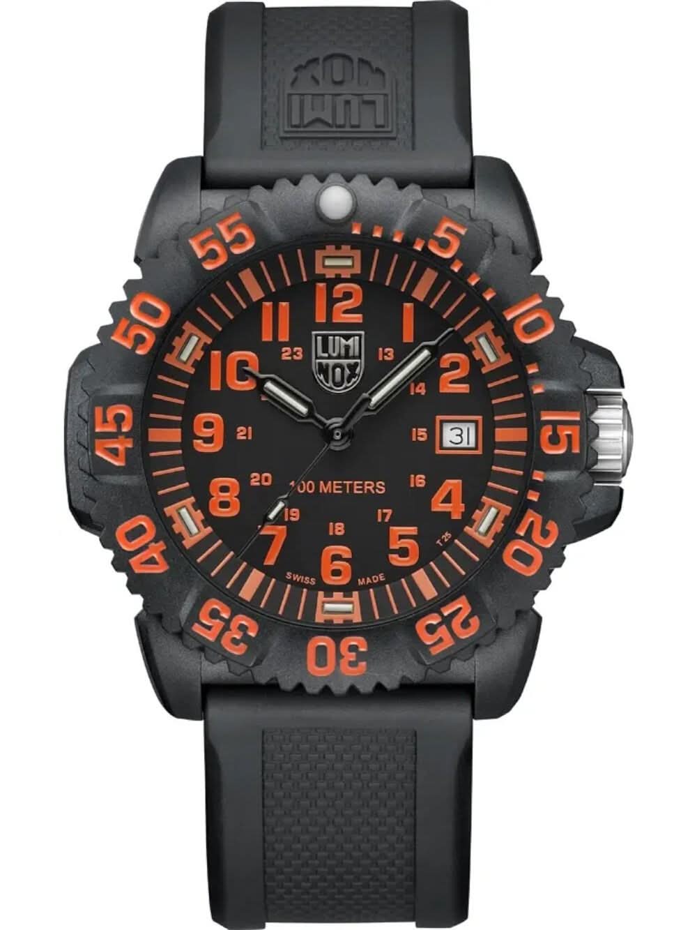 Herren-Armbanduhr mit schwarzem Kautschukarmband, schwarzem Zifferblatt und Datumsfenster