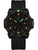 Schwarze Herren-Armbanduhr mit Kautschukband, Zifferblatt orange/grün leuchtend, Datum