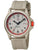 Beige Herrenuhr mit rotem Zifferblatt, Leuchtindizes und Kautschukarmband