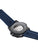 Herrenuhr Rückseite: transparentes Sichtfenster und Uhrwerk, blaues Gummiband