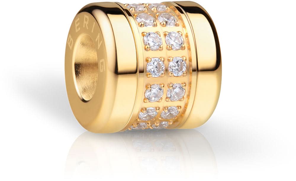 Charm Bering en acier inoxydable, doré avec oxydes de zirconium en rangée circulaire