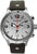 Montre homme avec cadran argenté, bracelet en cuir marron et détails chronographe