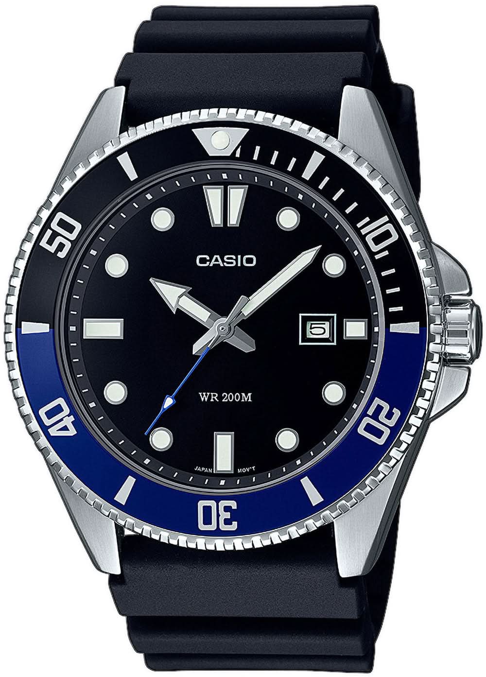 Montre homme : bracelet en caoutchouc noir, cadran sombre, lunette argentée, analogique avec date