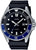 Montre homme : bracelet en caoutchouc noir, cadran sombre, lunette argentée, analogique avec date