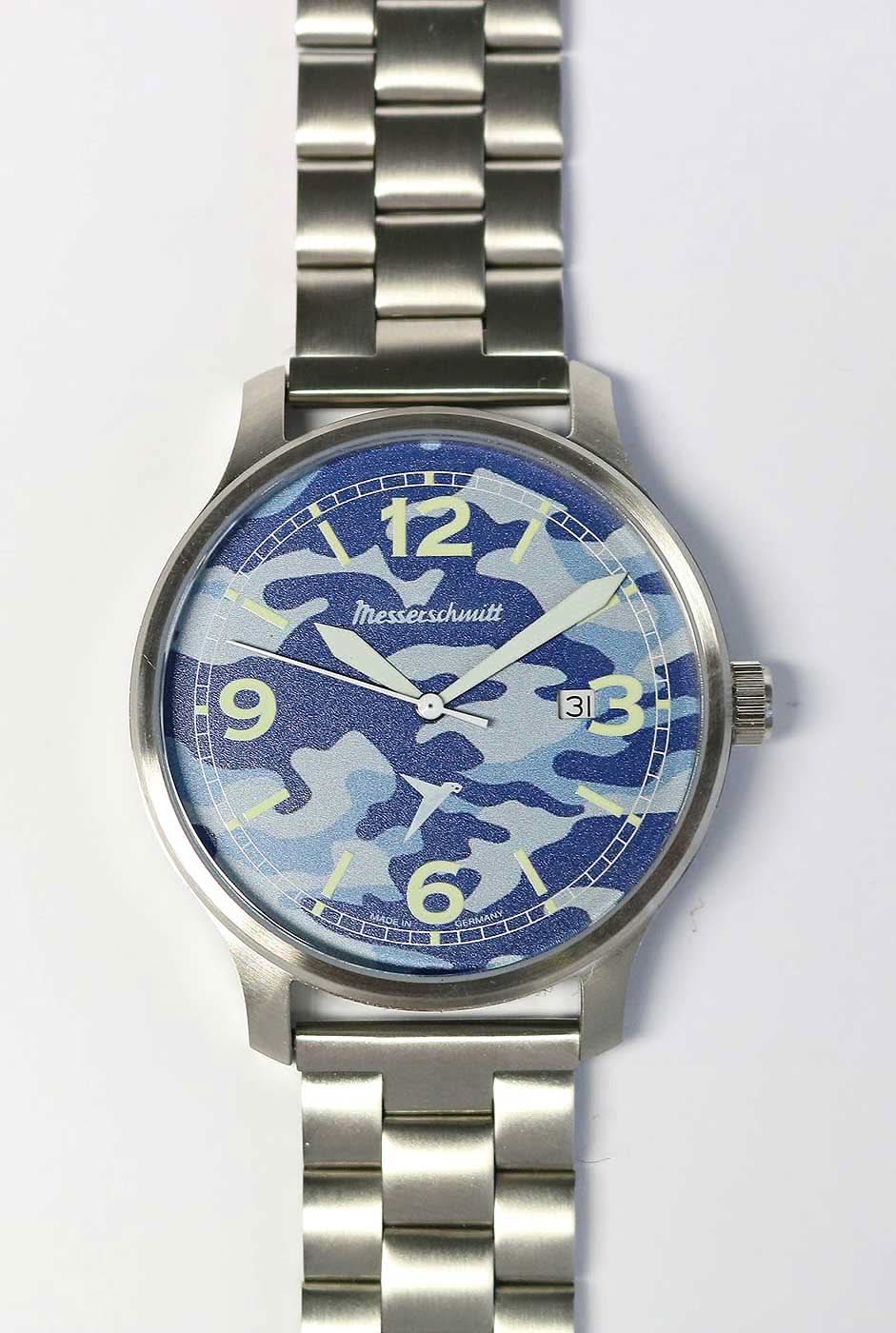 Montre homme Messerschmitt Navy ME-42N-MB • Fabriquée en Allemagne • Design camouflage bleu