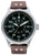 Montre d'aviateur pour homme avec bracelet en cuir marron et cadran noir, aiguilles lumineuses