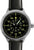 Bracelet de montre pour homme avec cadran noir, index jaunes et bracelet en cuir