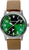 Montre homme avec cadran vert, index bâtons et bracelet en cuir marron
