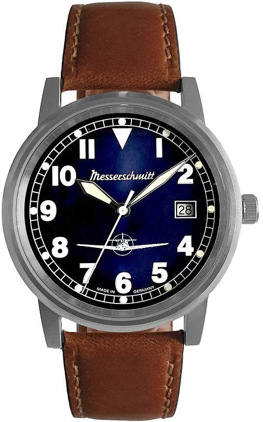 Bracelet de montre pour homme en cuir marron, cadran sombre avec accents bleus, date