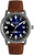 Bracelet de montre pour homme en cuir marron, cadran sombre avec accents bleus, date