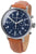 Montre homme avec bracelet en cuir marron, cadran bleu foncé et aiguilles argentées
