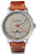 Montre homme avec bracelet en cuir marron, boîtier argenté et cadran beige