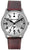 Montre pour homme avec boîtier argenté, bracelet en cuir marron et cadran blanc