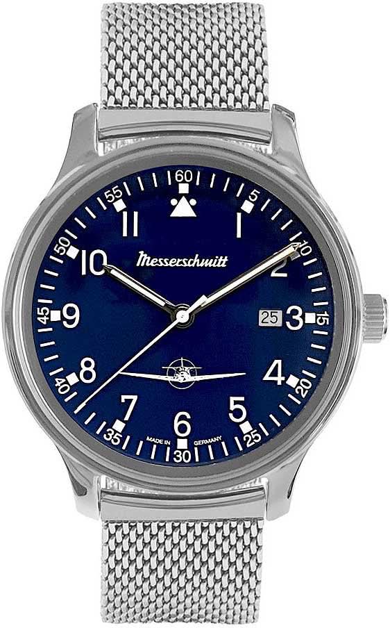 Herrenarmbanduhr: silbernes Mesh-Band, blaues Zifferblatt, Analog
