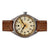 Montre vintage pour homme avec cadran beige, bracelet en cuir marron et couronne visible