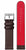 Bracelet de montre homme en détail : dos marron et extérieur rouge avec perforations