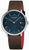 Montre homme avec boîtier rond en acier, cadran bleu foncé et bracelet en cuir marron