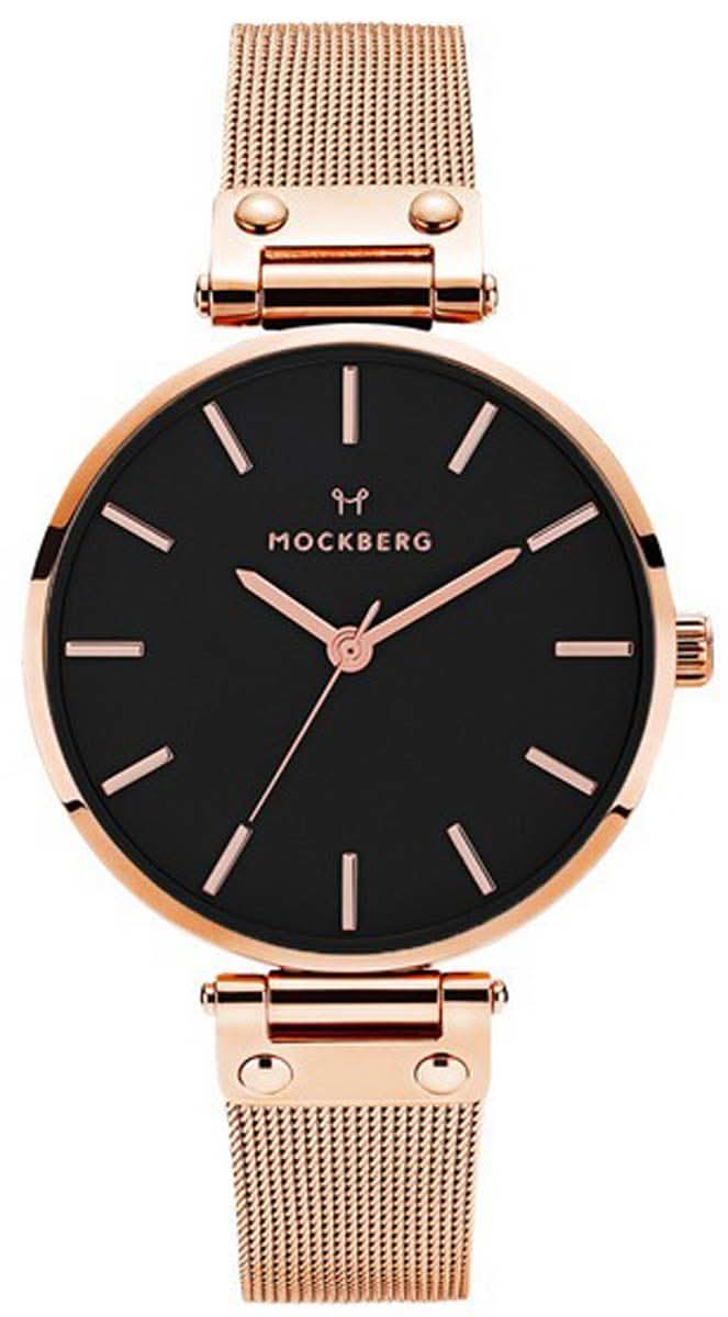 Montre pour femme avec bracelet en maille milanaise plaqué or rose et cadran noir