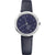 Mondaine Helvetica Herrenarmbanduhr: blaues Zifferblatt, silbernes Gehäuse, Lederband