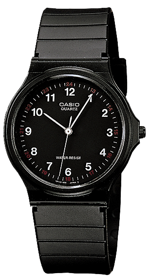 Casio Armbanduhr mit schwarzem Metallarmband und rundem schwarzem Zifferblatt, Analoganzeige