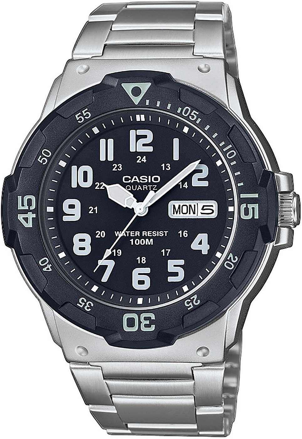 Montre de sport pour homme avec bracelet en acier inoxydable, cadran sombre et affichage de la date « LUN »