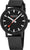 Montre Mondaine avec cadran noir et bracelet noir, seconde orange
