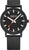 Montre Mondaine avec cadran noir, aiguilles noires et seconde orange