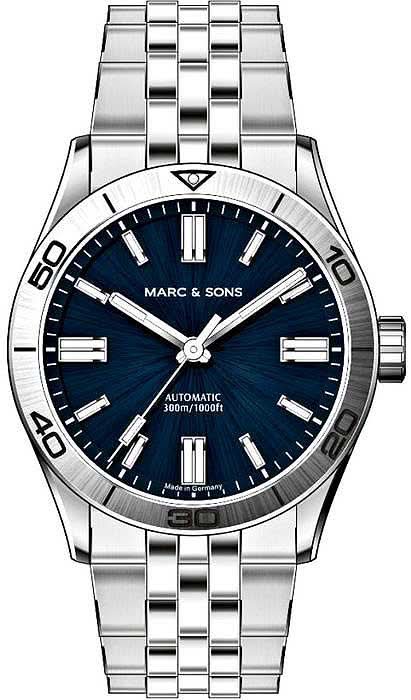 Bracelet de montre pour homme en acier inoxydable, cadran bleu, index et aiguilles luminescents, boîtier rond