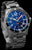 Marc and Sons Montre homme vue de face : cadran bleu, bracelet en acier et lunette tournante.