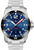Montre homme Marc and Sons avec cadran bleu, bracelet en acier et lunette tournante.