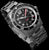 Herren-Sportuhr mit schwarzem Zifferblatt, roten Akzenten und Metallarmband