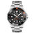 Taucheruhr für Herren: schwarzes Zifferblatt, Edelstahlband, orange Akzente.