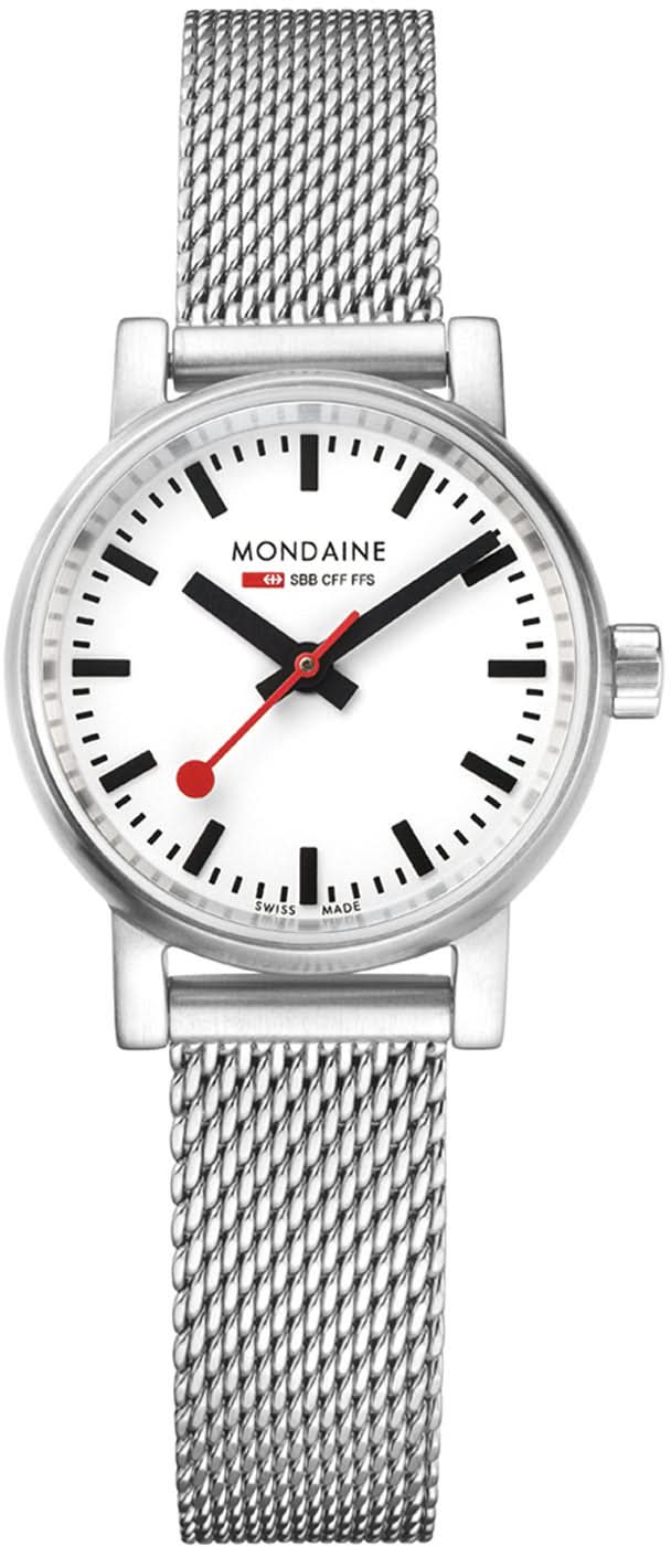 Montre pour femme avec bracelet milanais argenté, cadran rond blanc, aiguilles rouges
