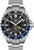 Herrenuhr: schwarzes Zifferblatt, blaue Lünette, Edelstahlarmband, Datumsfenster