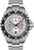 Montre homme en acier avec lunette noire, cadran argenté, aiguille GMT et guichet date