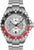 Montre pour homme : bracelet en acier inoxydable argenté, cadran noir, lunette rouge