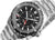 Herrenuhr mit schwarzem Zifferblatt, rotem GMT-Zeiger und Edelstahlarmband