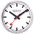 Horloge murale avec cadran blanc, index noirs et aiguilles rouges, cadre argenté
