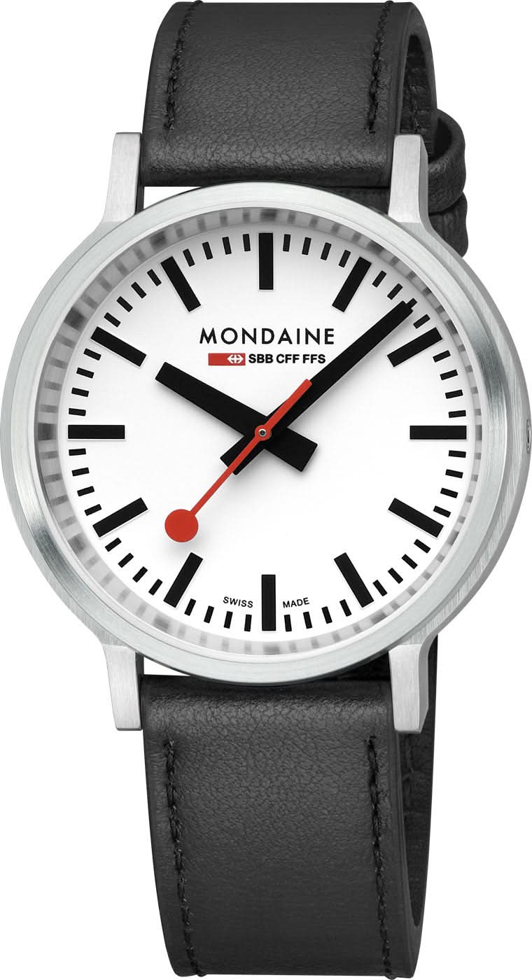 Montre pour homme avec bracelet en cuir noir, boîtier argenté et cadran blanc