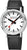 Montre pour homme avec bracelet en cuir noir, boîtier argenté et cadran blanc