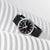 Montre Mondaine Stop2Go avec bracelet en cuir noir, boîtier rond et cadran noir