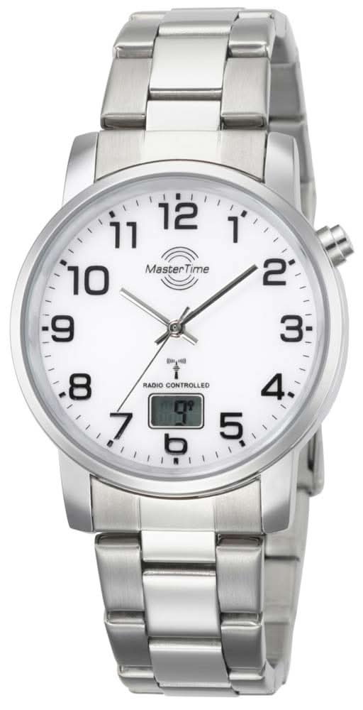 Bracelet de montre pour homme avec bracelet en métal argenté et cadran blanc, aiguilles analogiques
