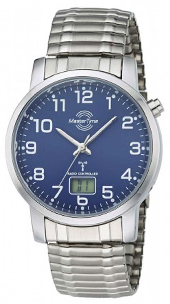 Montre bracelet pour homme avec cadran bleu et bracelet en métal argenté, grands chiffres