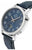 Montre homme, gros plan : cadran bleu avec chiffres arabes et bracelet en cuir bleu