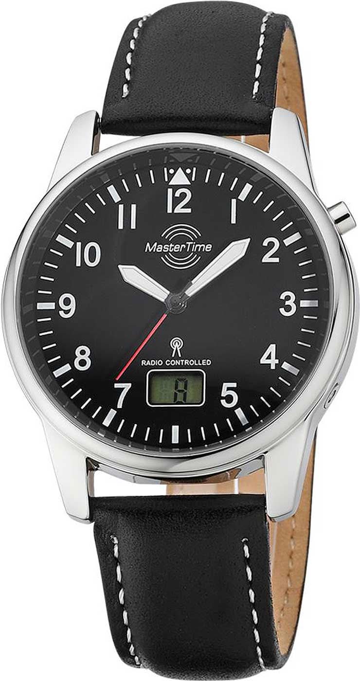 Bracelet de montre pour homme avec bracelet en cuir noir et cadran noir, boîtier argenté