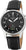 Bracelet de montre pour homme avec bracelet en cuir noir et cadran noir, boîtier argenté