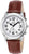 Bracelet de montre pour homme en cuir marron avec boîtier argenté, cadran blanc.