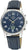 Herrenuhr mit blauem Zifferblatt, silbernem Gehäuse und dunkelblauem Lederarmband
